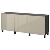 BESTÅ Storage combination with doors, black-brown/Selsviken/Stubbarp high-gloss/beige, 70 7/8x16 1/2x29 1/8 "