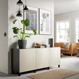 BESTÅ Storage combination with doors, black-brown/Selsviken/Stubbarp high-gloss/beige, 70 7/8x16 1/2x29 1/8 "