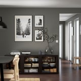 BESTÅ Storage combination with doors, black-brown/Sindvik black-brown clear glass, 70 7/8x16 1/2x25 5/8 "