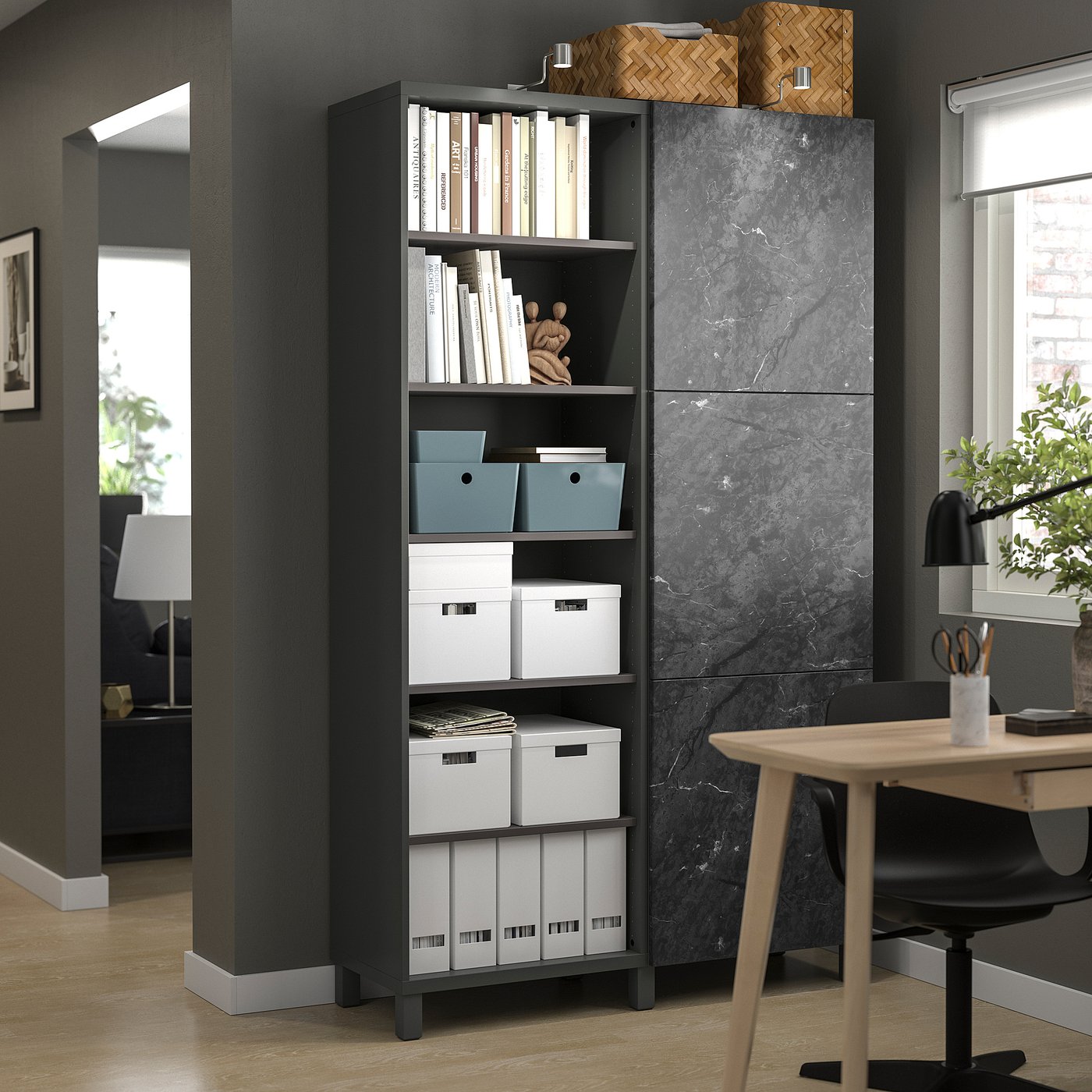 BESTÅ storage combination with doors, dark gray/Bergsviken black
