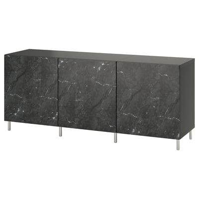 BESTÅ Storage combination with doors, dark gray Bergsviken/Ösarp/black, 70 7/8x16 1/2x29 1/8 "