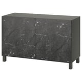 BESTÅ Storage combination with doors, dark gray Bergsviken/Stubbarp/black marble effect, 47 1/4x16 1/2x29 1/8 "