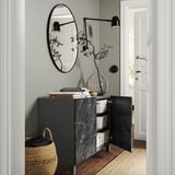 BESTÅ Storage combination with doors, dark gray Bergsviken/Stubbarp/black marble effect, 47 1/4x16 1/2x29 1/8 "