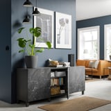 BESTÅ Storage combination with doors, dark gray/Bergsviken/Stubbarp black, 70 7/8x16 1/2x29 1/8 "