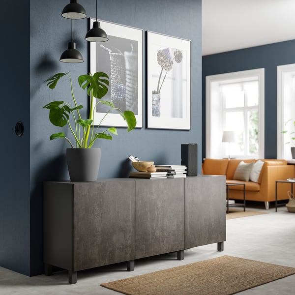 BESTÅ Storage combination with doors, dark gray/Kallviken/Stubbarp dark gray, 70 7/8x16 1/2x29 1/8 "