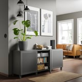 BESTÅ Storage combination with doors, dark gray/Mörtviken/Stubbarp dark gray concrete effect, 70 7/8x16 1/2x29 1/8 "