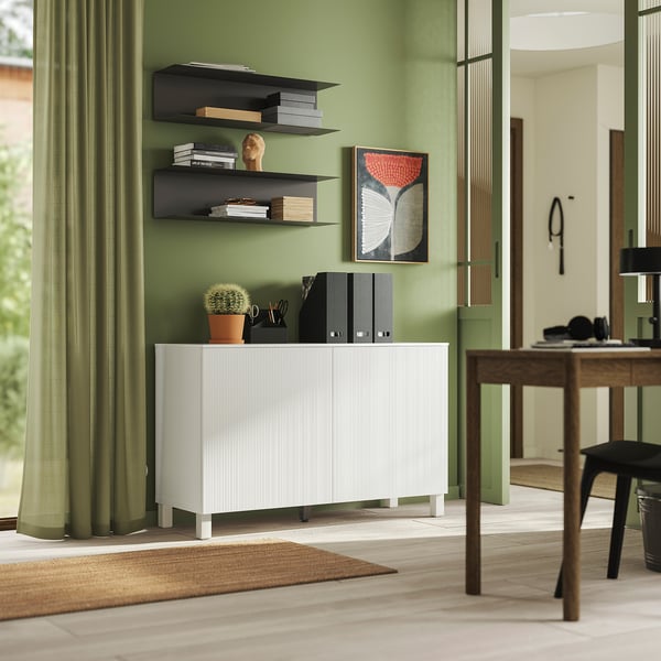 BESTÅ Storage combination with doors, Förvaltare white/Stubbarp white, 47 1/4x16 1/2x29 1/8 "