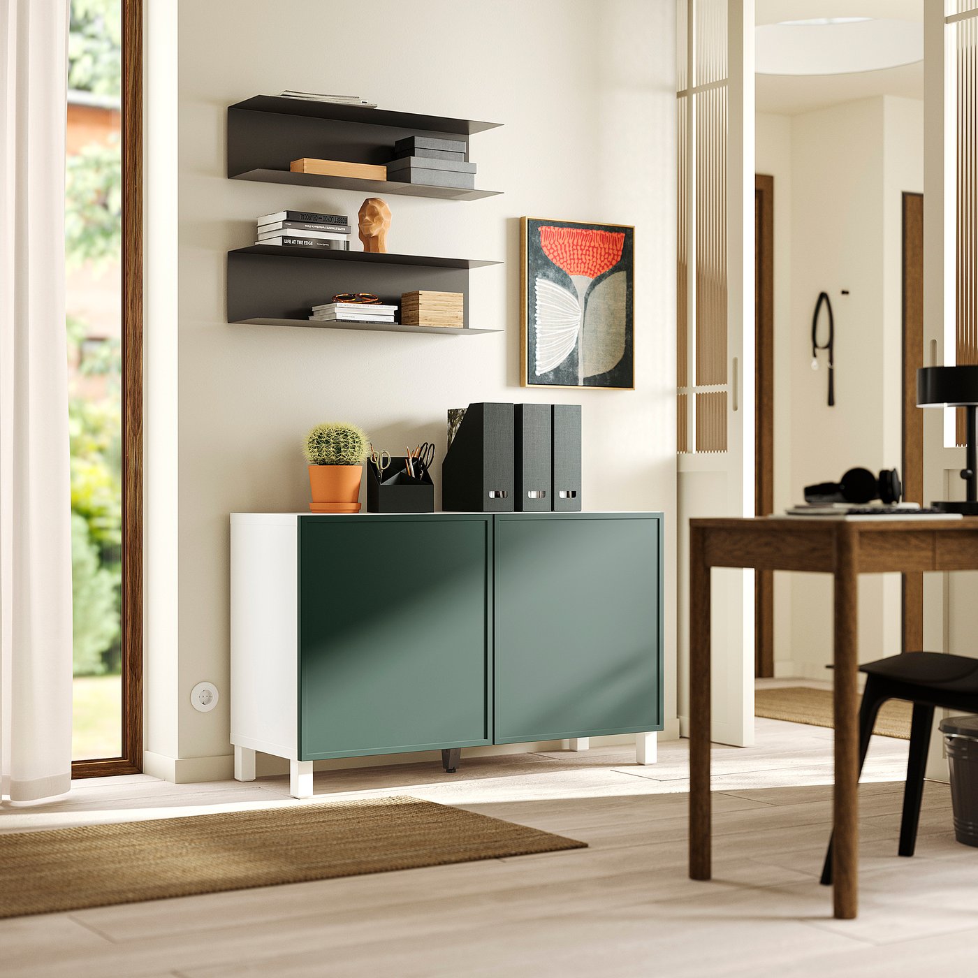 BESTÅ storage combination with doors, Krukmakare dark gray-green