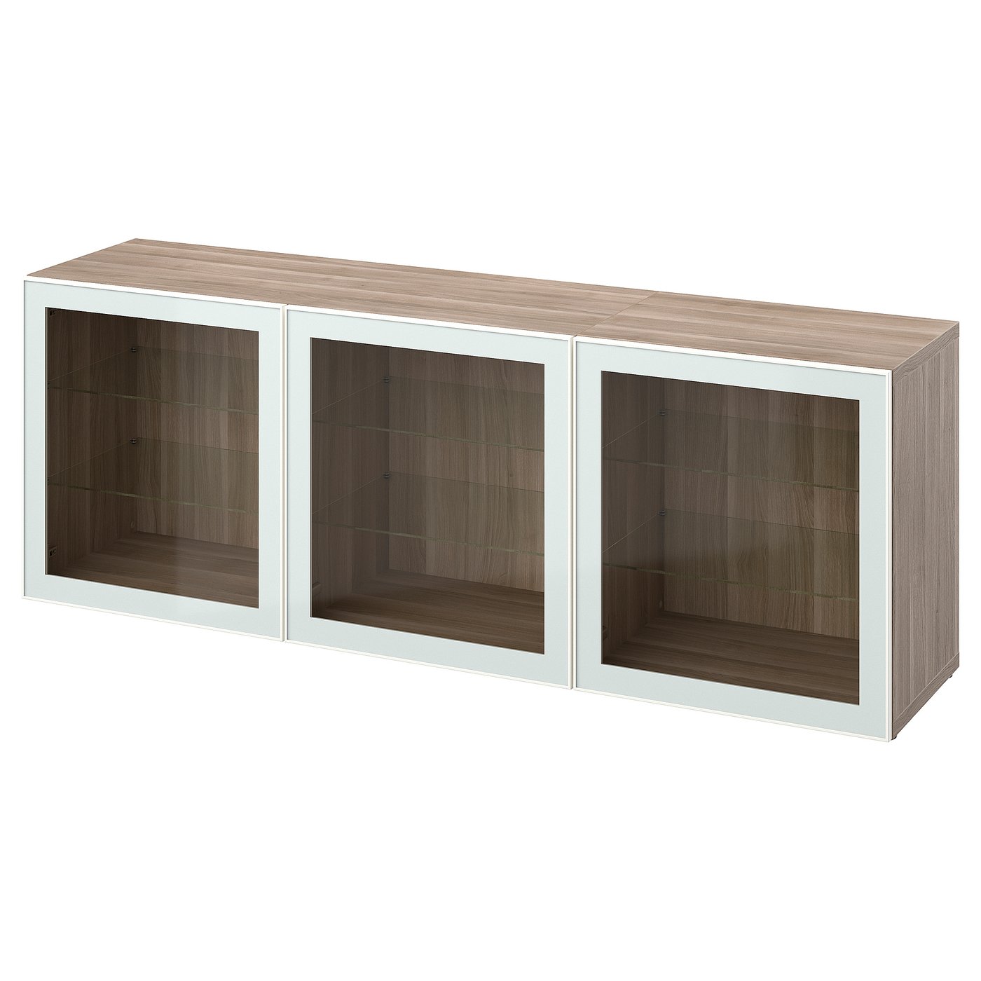 BESTÅ Storage combination with doors, walnut effect light gray/Glassvik ...
