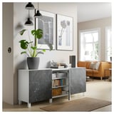 BESTÅ Storage combination with doors, white Bergsviken/Stubbarp/black marble effect, 70 7/8x16 1/2x29 1/8 "
