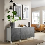 BESTÅ Storage combination with doors, white Bergsviken/Stubbarp/black marble effect, 70 7/8x16 1/2x29 1/8 "