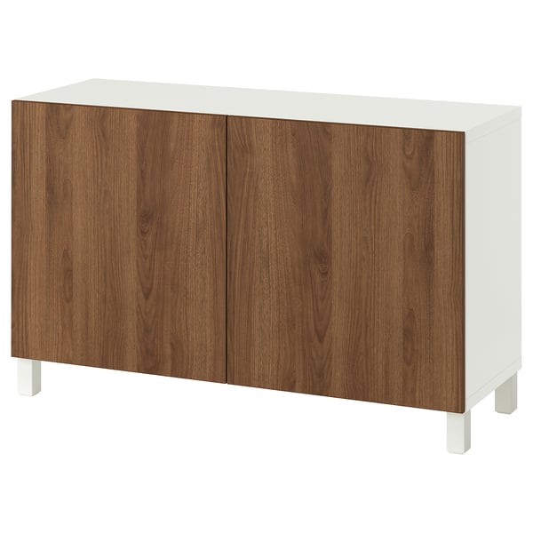 BESTÅ Storage combination with doors, white brown/Lappviken/Stubbarp brown walnut effect, 47 1/4x16 1/2x29 1/8 "
