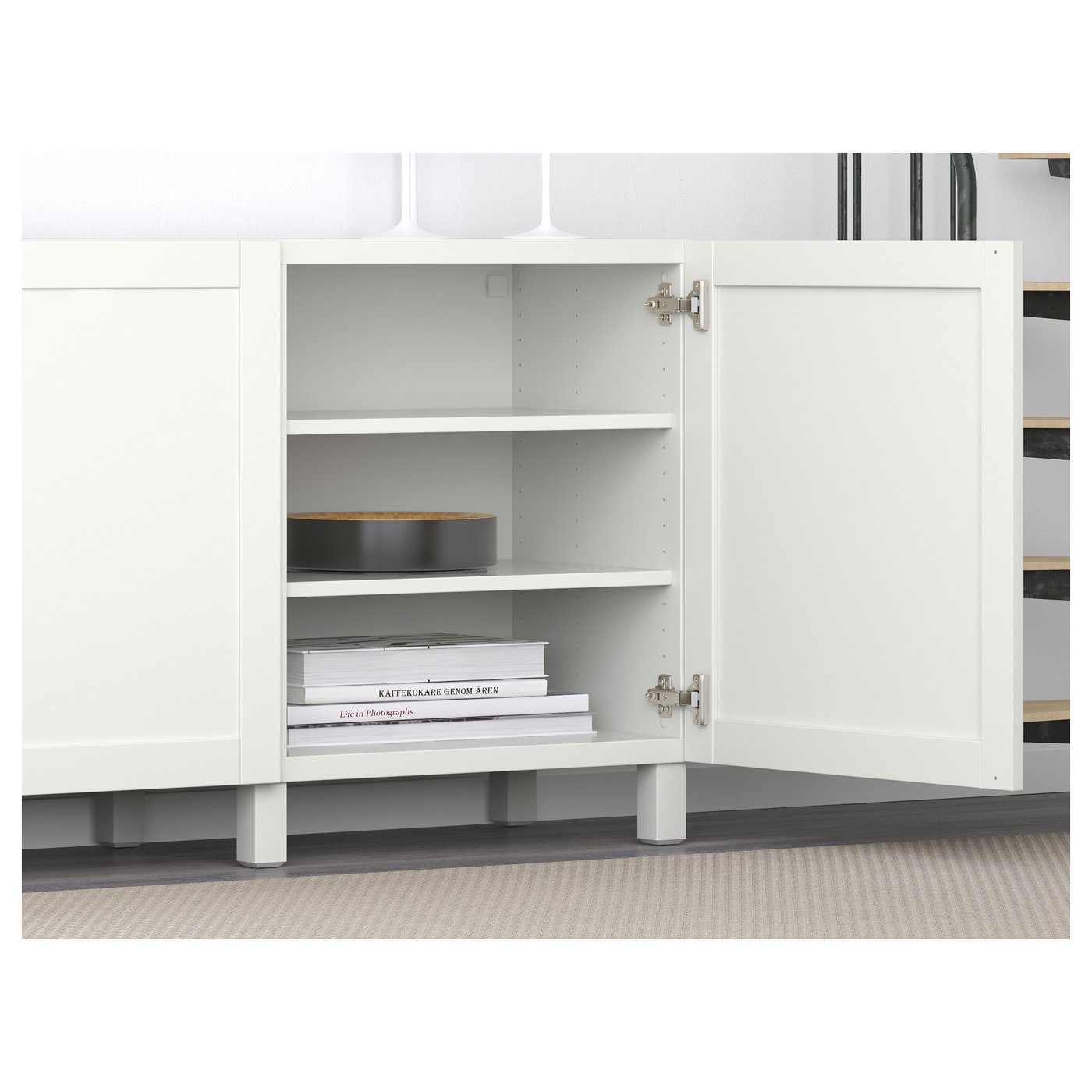 BESTÅ Storage combination with doors, white, Hanviken white, Width 70