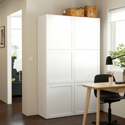 BESTÅ Storage combination with doors, white/Hanviken white, 47 1/4x16 1/2x76 "