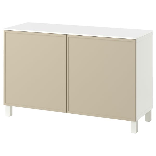 BESTÅ Storage combination with doors, white/Krukmakare beige, 47 1/4x16 1/2x29 5/8 "