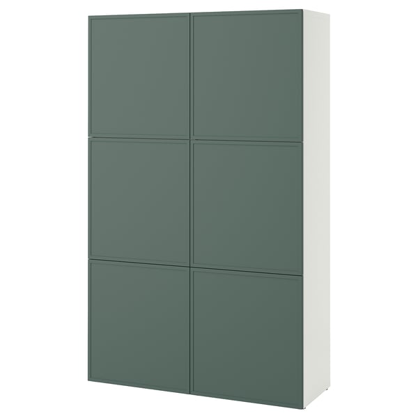 BESTÅ Storage combination with doors, white/Krukmakare dark gray-green, 47 1/4x16 1/2x76 "