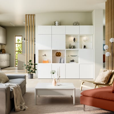 BESTÅ Storage combination with doors, white/Lappviken white, 94 1/2x16 1/2x91 "