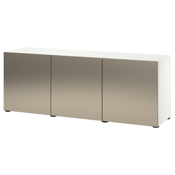 BESTÅ Storage combination with doors, white/Riksviken light bronze effect, 70 7/8x16 1/2x25 5/8 "