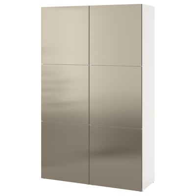 BESTÅ Storage combination with doors, white/Riksviken light bronze effect, 47 1/4x16 1/2x76 "
