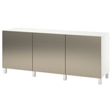 BESTÅ Storage combination with doors, white/Riksviken/Stubbarp light bronze effect, 70 7/8x16 1/2x29 1/8 "