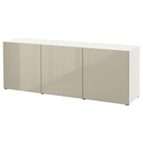 BESTÅ Storage combination with doors, white/Selsviken high-gloss/beige, 70 7/8x16 1/2x25 5/8 "
