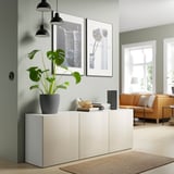 BESTÅ Storage combination with doors, white/Selsviken high-gloss/beige, 70 7/8x16 1/2x25 5/8 "