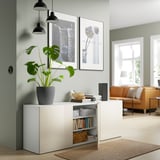 BESTÅ Storage combination with doors, white/Selsviken high-gloss/beige, 70 7/8x16 1/2x25 5/8 "