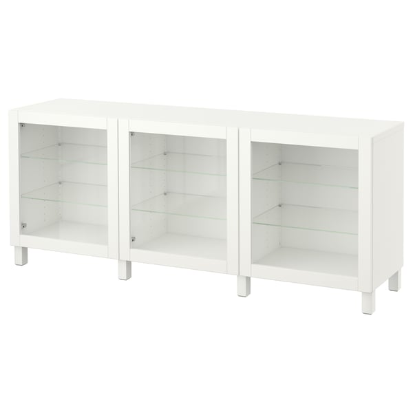 BESTÅ Storage combination with doors, white/Sindvik/Stubbarp white clear glass, 70 7/8x16 1/2x29 1/8 "