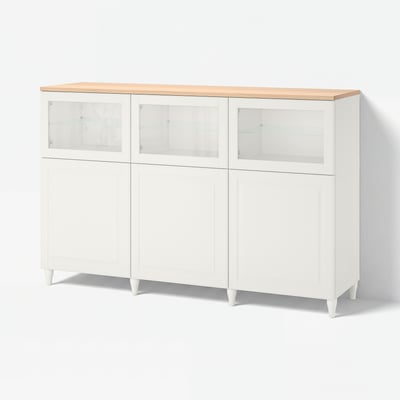 BESTÅ Storage combination with doors, white/Smeviken/Kabbarp white clear glass, 70 7/8x16 1/2x44 7/8 "