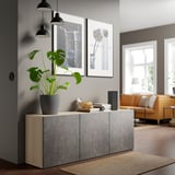 BESTÅ Storage combination with doors, white stained oak effect Kallviken/dark gray concrete effect, 70 7/8x16 1/2x25 5/8 "
