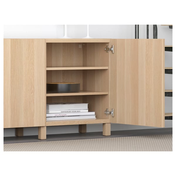 BESTÅ Storage combination with doors, white stained oak effect/Lappviken/Stubbarp white stained oak effect, 70 7/8x16 1/2x29 1/8 "