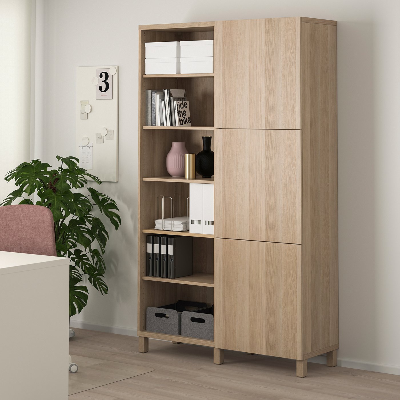 BESTÅ storage combination with doors, white stained oak effect
