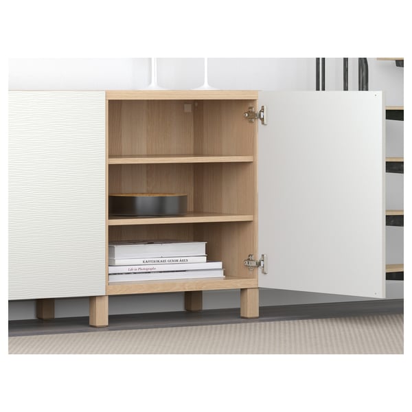 BESTÅ Storage combination with doors, white stained oak effect/Laxviken/Stubbarp white, 70 7/8x16 1/2x29 1/8 "