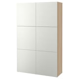 BESTÅ Storage combination with doors, white stained oak effect/Laxviken white, 47 1/4x16 1/2x76 "