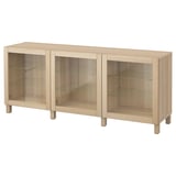 BESTÅ Storage combination with doors, white stained oak effect/Sindvik/Stubbarp wht stained oak effect clear glass, 70 7/8x16 1/2x29 1/8 "