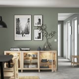 BESTÅ Storage combination with doors, white stained oak effect/Sindvik/Stubbarp wht stained oak effect clear glass, 70 7/8x16 1/2x29 1/8 "
