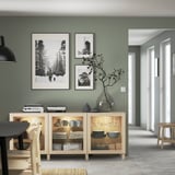 BESTÅ Storage combination with doors, white stained oak effect/Sindvik/Stubbarp wht stained oak effect clear glass, 70 7/8x16 1/2x29 1/8 "