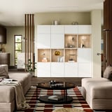BESTÅ Storage combination with doors, white stained oak/Lappviken white, 94 1/2x16 1/2x91 "