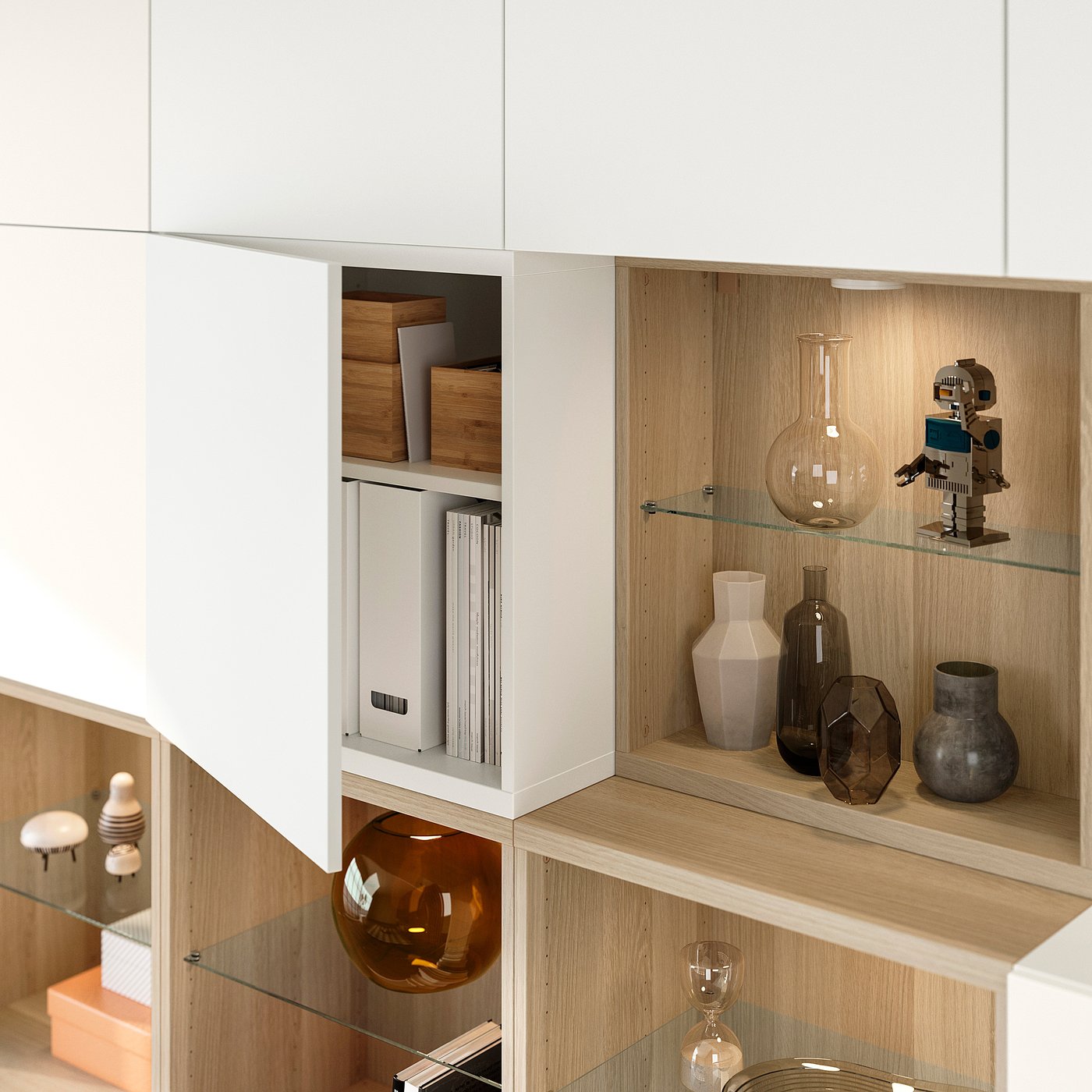 BESTÅ storage combination with doors, white stained oak/Lappviken
