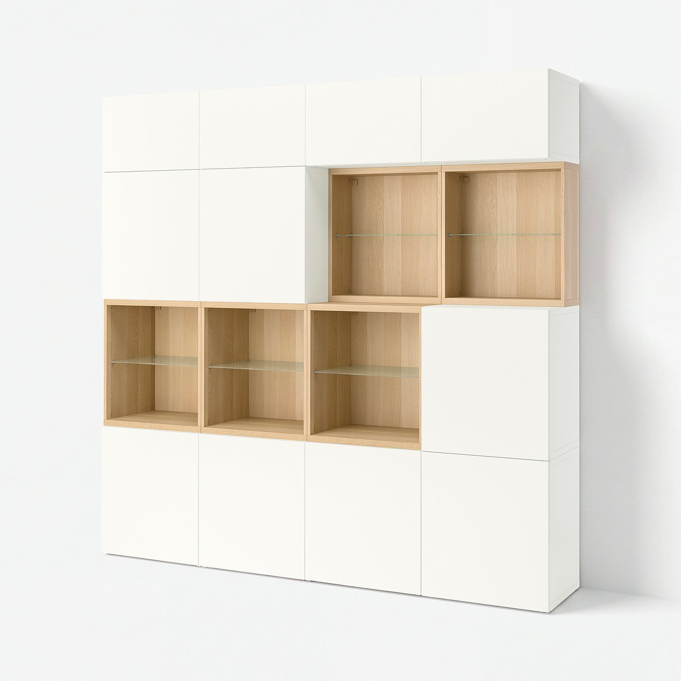 BESTÅ storage combination with doors, white stained oak/Lappviken