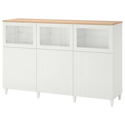 BESTÅ Storage combination with doors, white/Sutterviken/Kabbarp white clear glass, 70 7/8x16 1/2x44 7/8 "