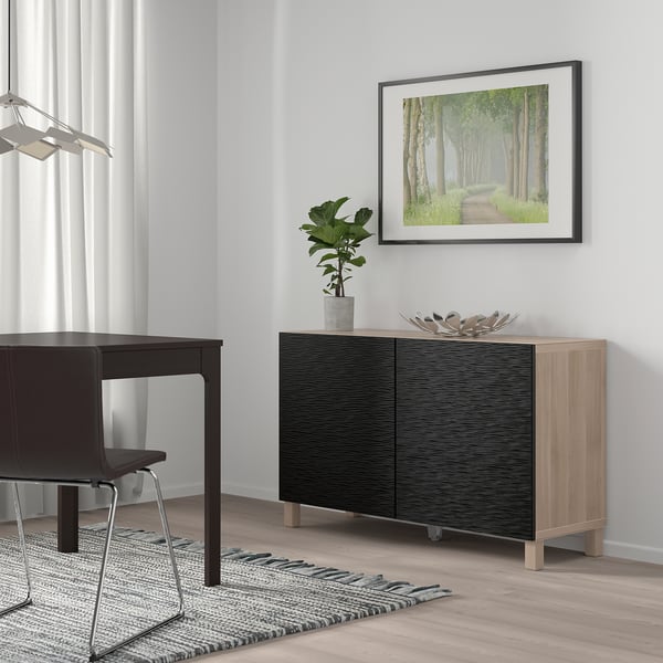 Besta Storage Combination With Doors Walnut Effect Light Gray