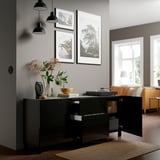 BESTÅ Storage combination with drawers, black-brown/Selsviken/Stubbarp high-gloss/black, 70 7/8x16 1/2x29 1/8 "