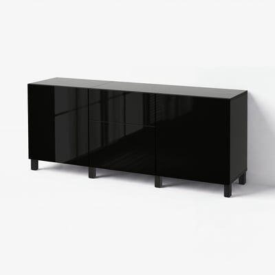 BESTÅ Storage combination with drawers, black-brown/Selsviken/Stubbarp high-gloss/black, 70 7/8x16 1/2x29 1/8 "