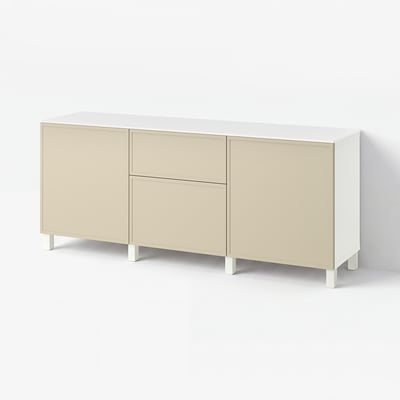 BESTÅ Storage combination with drawers, white/Krukmakare beige, 70 7/8x16 1/2x29 5/8 "