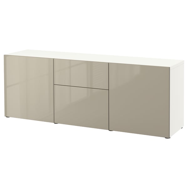 BESTÅ Storage combination with drawers, white/Selsviken high-gloss/beige, 70 7/8x16 1/2x25 5/8 "
