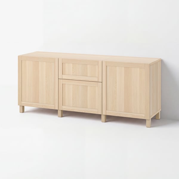 BESTÅ Storage combination with drawers, white stained oak effect/Hanviken/Stubbarp white stained oak effect, 70 7/8x16 1/2x29 1/8 "