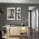 BESTÅ Storage combination with drawers, white stained oak effect Lappviken/Sindvik wht stained oak effect clear glass, 70 7/8x16 1/2x25 5/8 "
