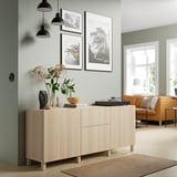 BESTÅ Storage combination with drawers, white stained oak effect/Lappviken/Stubbarp white stained oak effect, 70 7/8x16 1/2x29 1/8 "