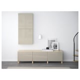 BESTÅ Storage combination with drawers, white stained oak effect/Selsviken high-gloss/beige, 70 7/8x15 3/4x18 7/8 "